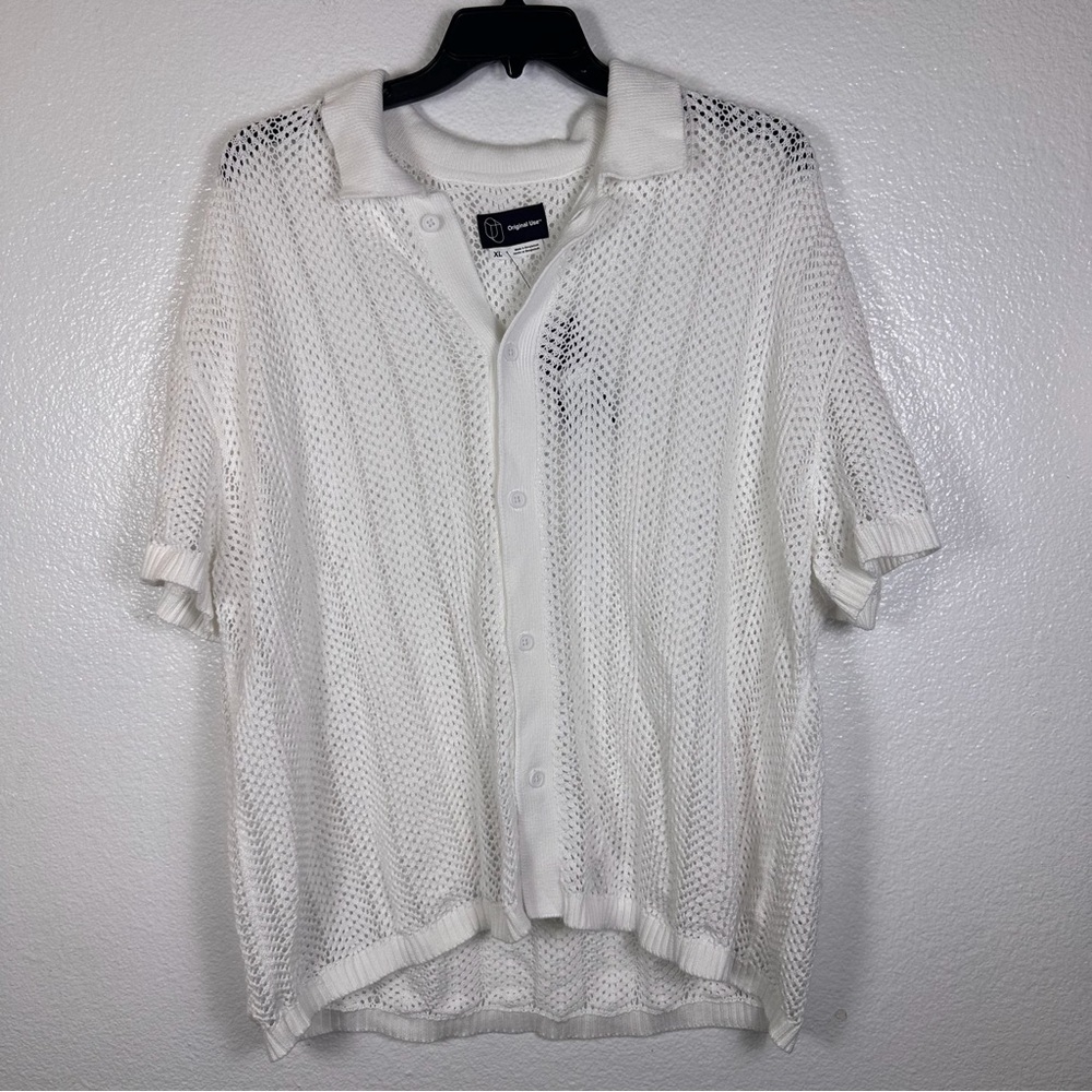 Original Use Knit Button-Up Shirt
Sweater White XL Short Sleeve Men's
Casual